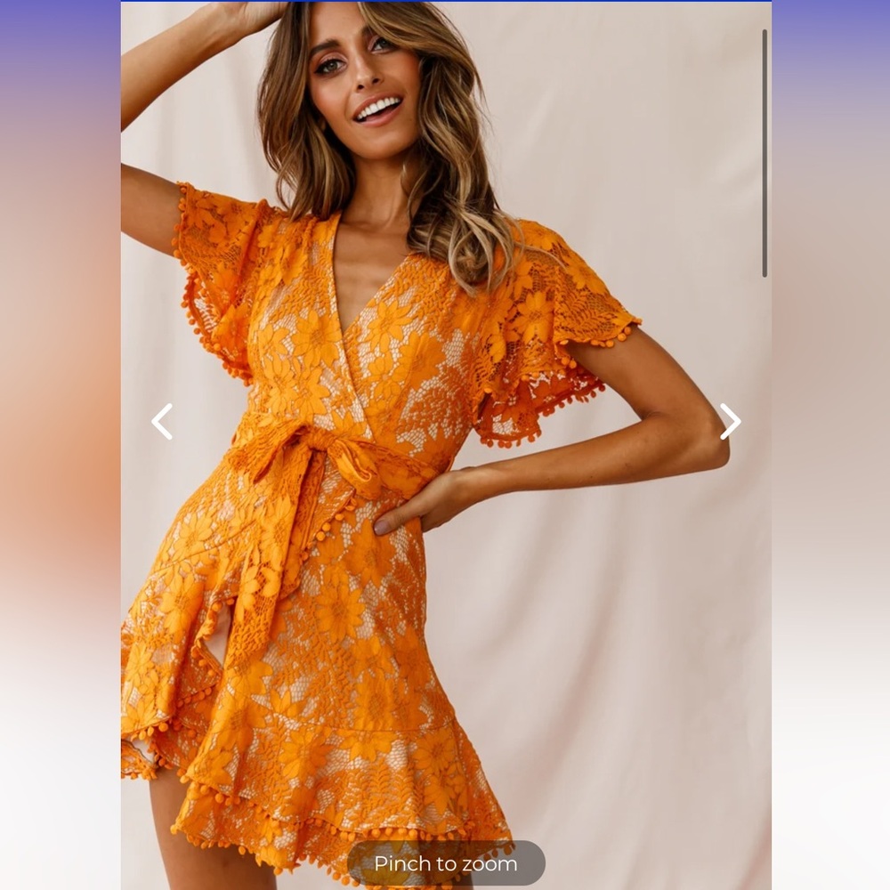 Selfie Leslie Vibrant Orange Lace Mini Dress